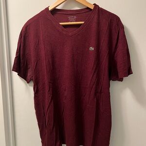 Lacoste Men's Maroon V-Neck Tee